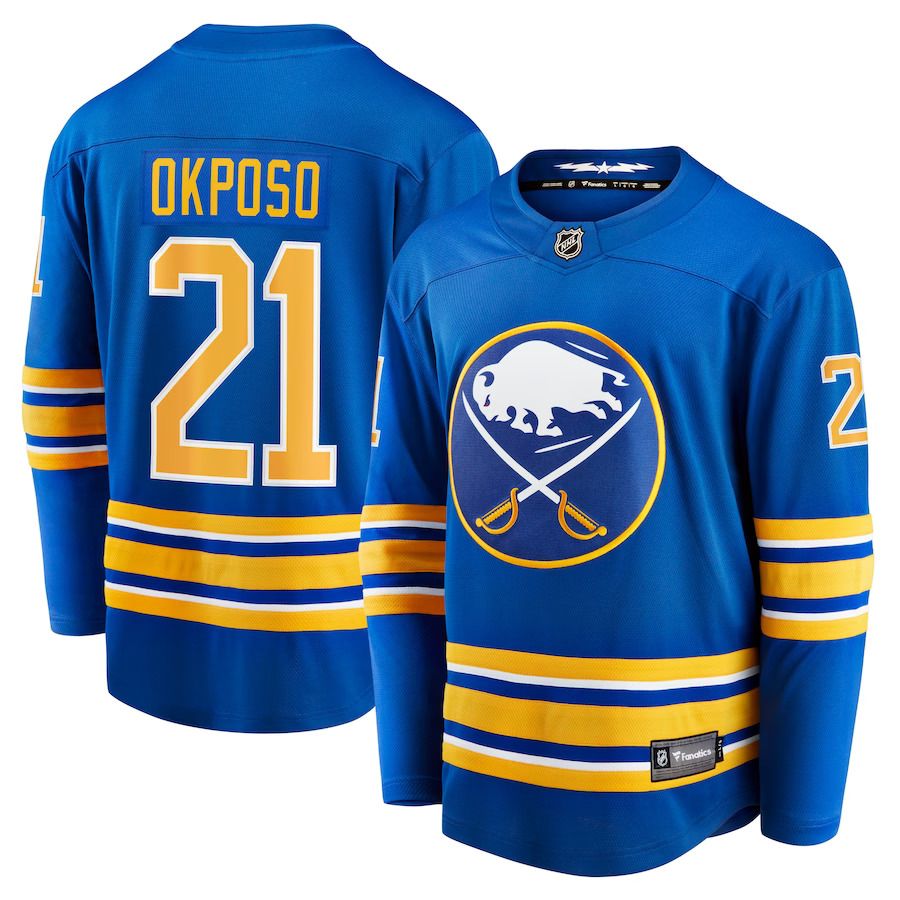 Men Buffalo Sabres #21 Kyle Okposo Fanatics Branded Royal Home Breakaway NHL Jersey
